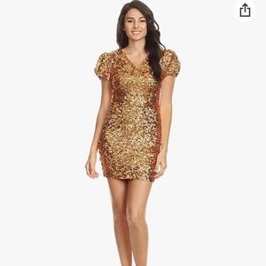 Anna-Kaci | Gold Short Sleeve Sequin Bodycon Dress